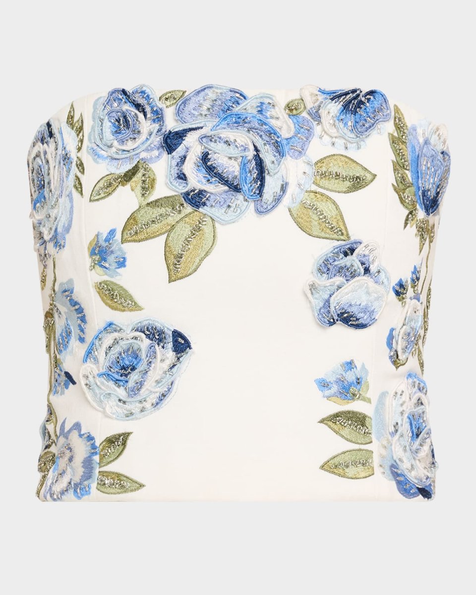 Cece Floral Embellished Cropped Top